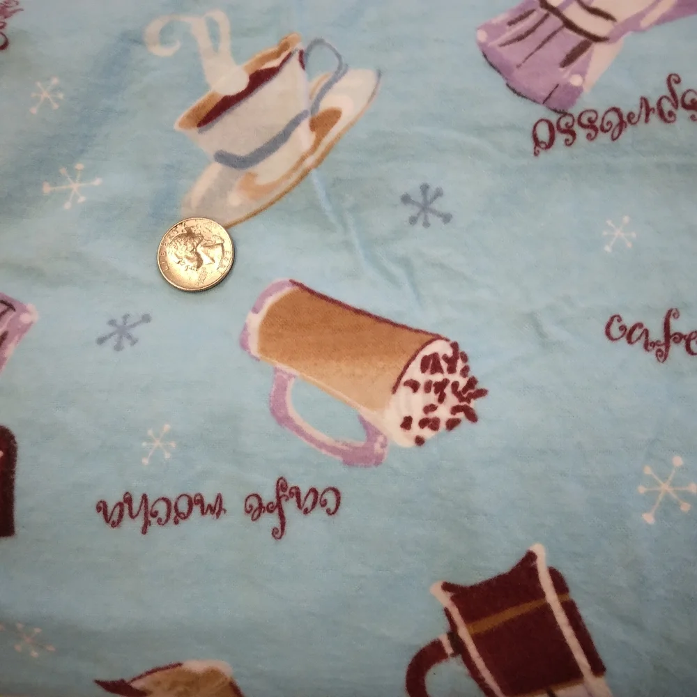 FABRIC Flannel Made Exclusively For JoAnn Sky Blue With Quirky Coffee Imagery